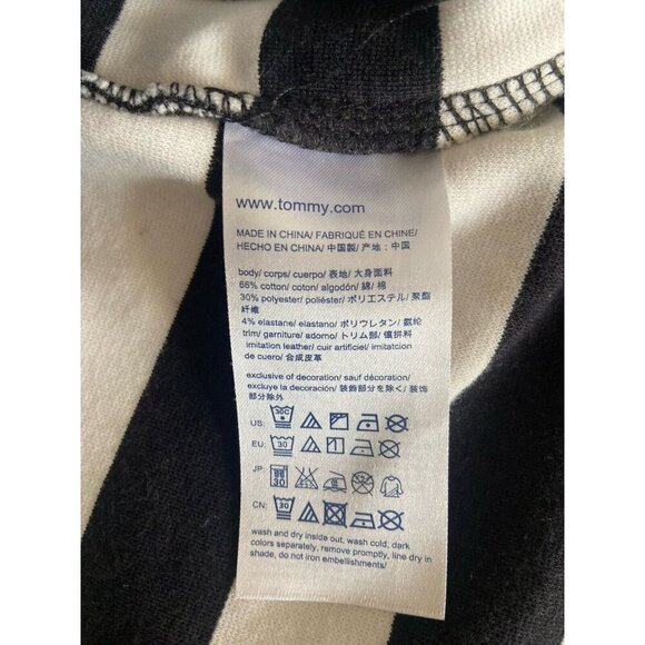 Tommy Hilfiger Shirt‎ Women’s Large Black White Stripe Nautical Zip Leather Trim - Picture 8 of 9